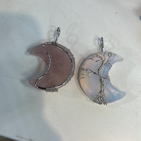 Rose quartz & Opalite moon pendant - Picture 2 of 2